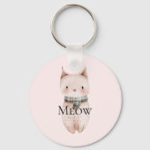 Blush Pink Meow Christmas Cat Sleutelhanger (Voorkant)