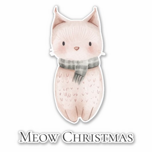 Blush Pink Meow Christmas Cat Sticker (Voorkant)