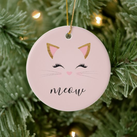 Blush PInk Meow Whiskers Kat Keramisch Ornament (Boom)