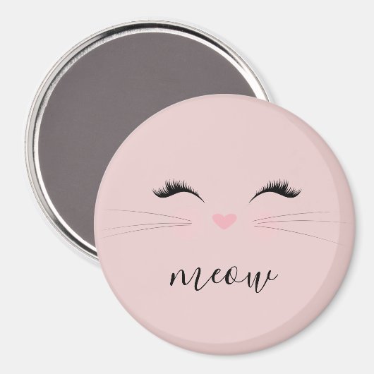 Blush PInk Meow Whiskers Kat Magneet (Voorkant / Achterkant)