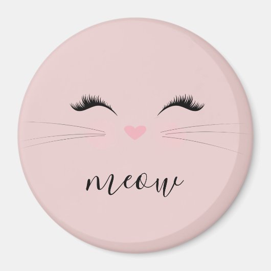 Blush PInk Meow Whiskers Kat Magneet (Voorkant)