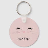 Blush PInk Meow Whiskers Kat Sleutelhanger (Voorkant)