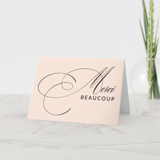 Blush Pink Merci Beaucoup Elegante Kalligrafie Bedankkaart (Voorkant)