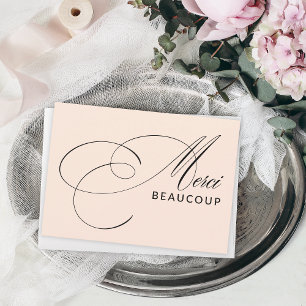 Blush Pink Merci Beaucoup Elegante Kalligrafie Bedankkaart