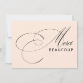 Blush Pink Merci Beaucoup Elegante Kalligrafie Bedankkaart (Voorkant)