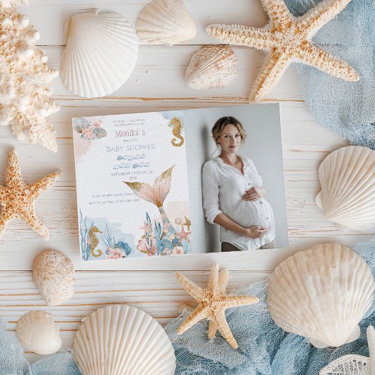 Blush Pink Mermaid Tail Baby shower Kaart