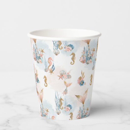 Blush Pink Mermaid Tail Baby shower Papieren Bekers (Voorkant)