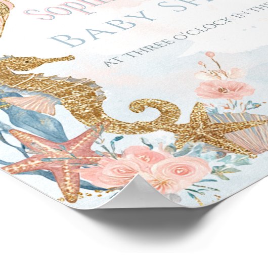 Blush Pink Mermaid Tail Baby shower Welkom Poster (Hoek)