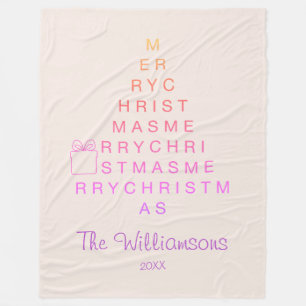 Blush Pink Merry Christmas familienaam Typografie Fleece Deken