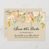 Blush Pink met gouden accenten Floral Save the Dat Aankondigingskaart (Voorkant / Achterkant)