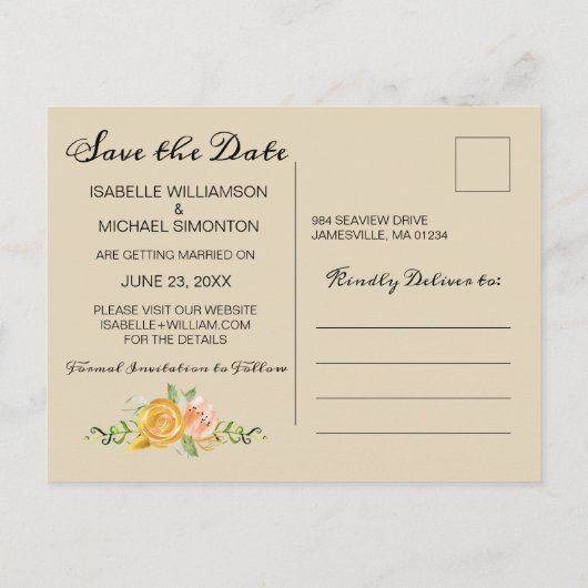 Blush Pink met gouden accenten Floral Save the Dat Aankondigingskaart (Achterkant)