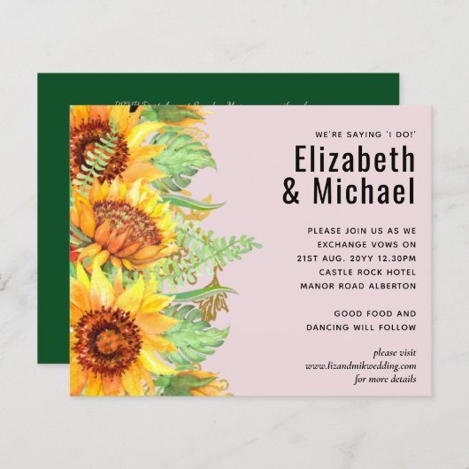 Blush Pink met Sunflower Weddenbudget (Voorkant / Achterkant)