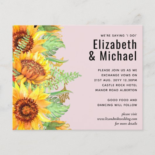 Blush Pink met Sunflower Weddenbudget (Voorkant)