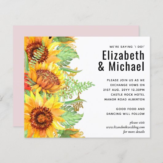 Blush Pink met Sunflower Weddenbudget (Voorkant / Achterkant)