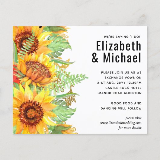 Blush Pink met Sunflower Weddenbudget (Voorkant)