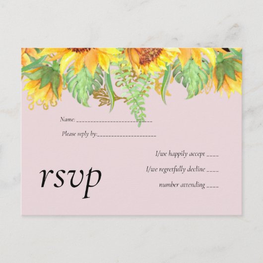 Blush Pink met Sunflower Weddenbudget Uitnodiging Briefkaart (Voorkant)