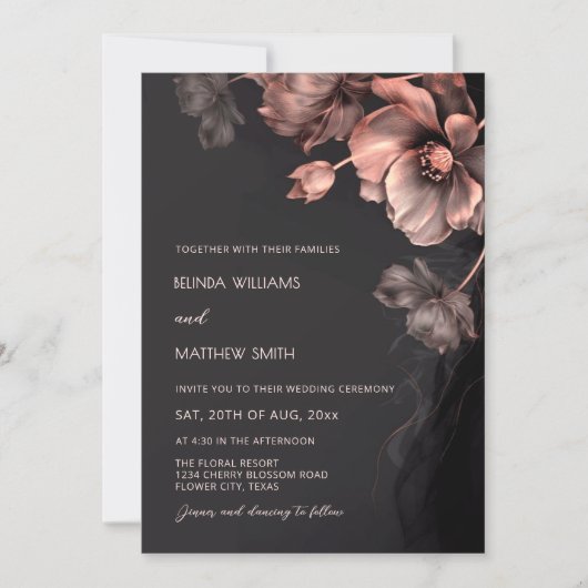 Blush Pink Metallic 3 D Flowers Wedding Invitation Kaart (Voorkant)