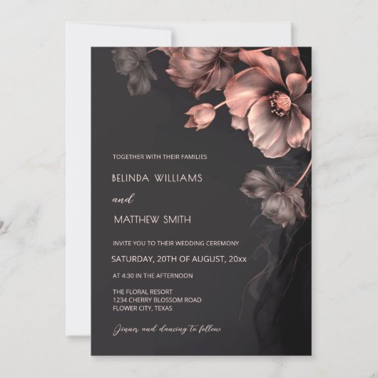 Blush Pink Metallic 3 D Flowers Wedding Invitation Kaart (Voorkant)