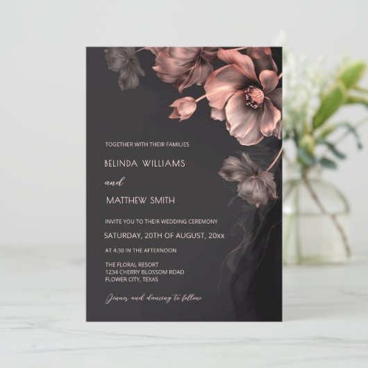 Blush Pink Metallic 3 D Flowers Wedding Invitation Kaart (Staand voorkant)