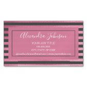 Blush Pink Metallic Folie en Grijze Strepen Magnetisch Visitekaartje (Voorkant)