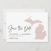 Blush Pink Michigan Map Modern Minimalist Script Save The Date (Voorkant)