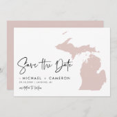 Blush Pink Michigan Map Modern Minimalist Script Save The Date (Voorkant / Achterkant)