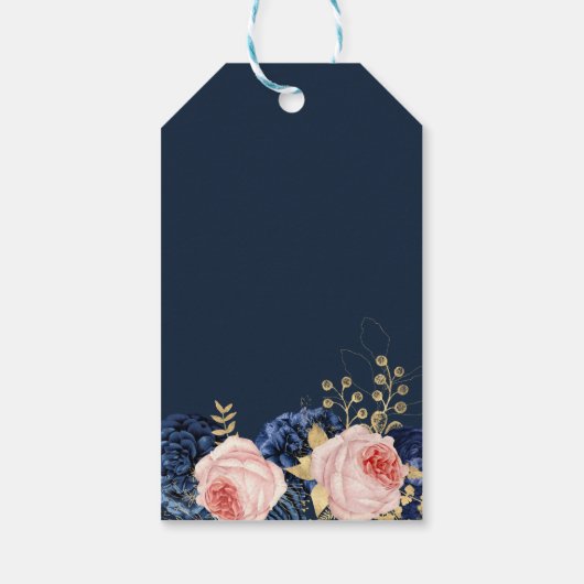Blush Pink & Midnight Navy Florals Dank u voor uw  Cadeaulabel (Achterkant)