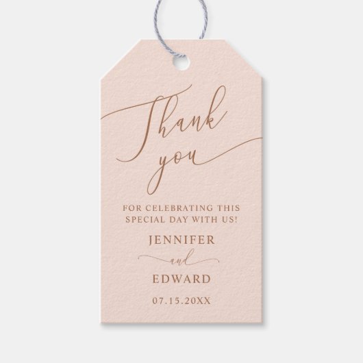 Blush Pink Minimal Weddenschap Hartelijk dank Cadeaulabel (Voorkant)
