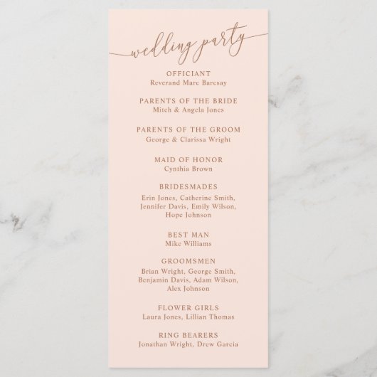 Blush Pink Minimal Wedding Ceremony Program Programmakaart (Achterkant)