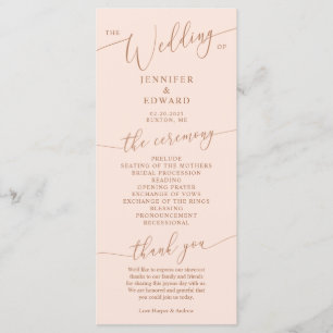 Blush Pink Minimal Wedding Ceremony Program Programmakaart
