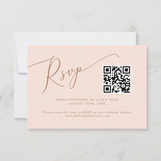 Blush Pink Minimal Wedding QR Code RSVP Kaartje (Voorkant)