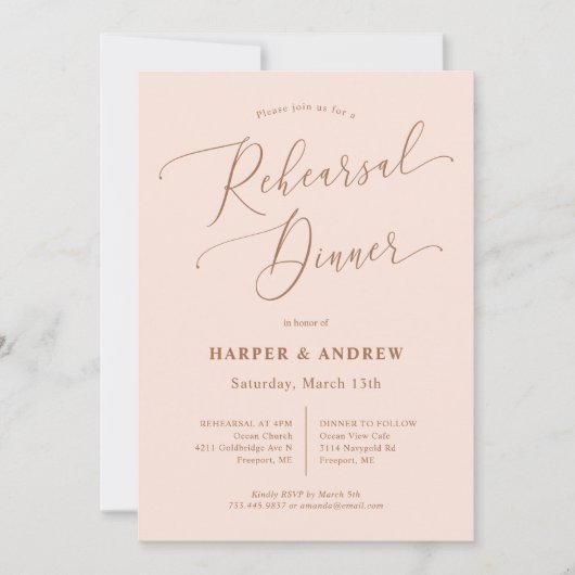 Blush Pink Minimal Wedding Rehearsal Kaart (Voorkant)
