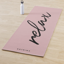 Blush Pink Minimalist Chic Script "Relax" Yogamat