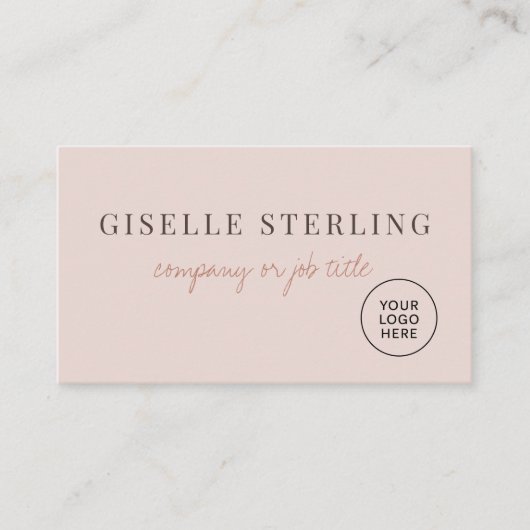 Blush Pink Minimalist Company Logo QR Code Visitekaartje (Voorkant)
