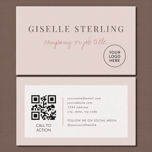 Blush Pink Minimalist Company Logo QR Code Visitekaartje