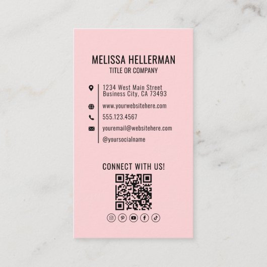 Blush Pink Minimalist Foto QR Code Logo Verticaal Visitekaartje (Achterkant)