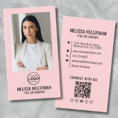 Blush Pink Minimalist Foto QR Code Logo Verticaal Visitekaartje