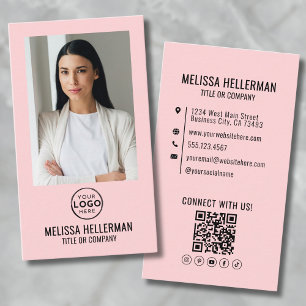 Blush Pink Minimalist Foto QR Code Logo Verticaal Visitekaartje