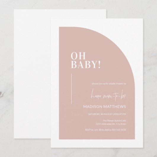 Blush Pink Minimalist Half Arch Oh Baby shower Kaart (Voorkant / Achterkant)