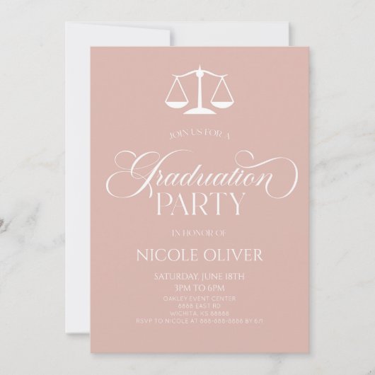Blush Pink Minimalist Lawyer Scale-Afstuderen Kaart (Voorkant)