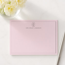 Blush Pink Minimalist Monogram Name Flat Note Card Notitiekaartje