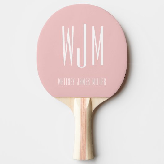 Blush pink minimalist monogram tafeltennisbatje (Voorkant)