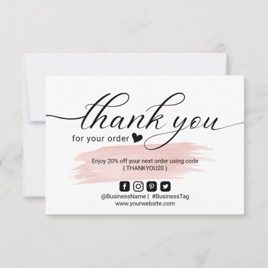 Blush Pink Minimalist Order Hartelijk dank Bedankkaart (Voorkant)
