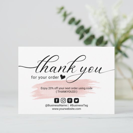 Blush Pink Minimalist Order Hartelijk dank Bedankkaart (Staand voorkant)