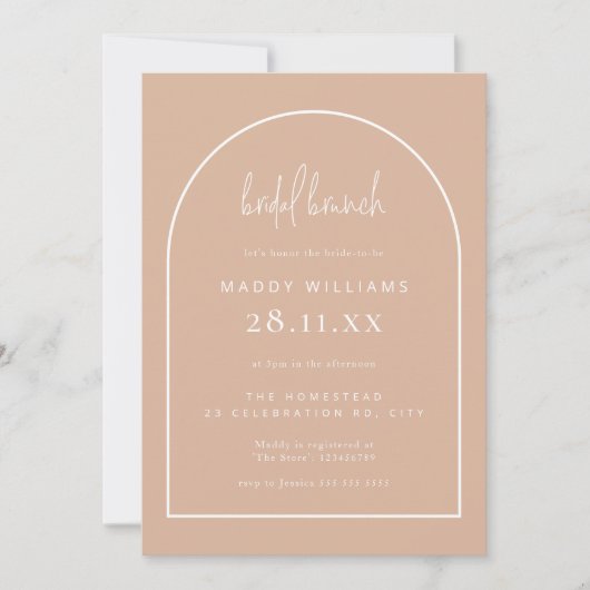 Blush Pink Minimalist Script Arch Bridal Brunch Kaart (Voorkant)