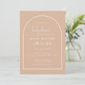 Blush Pink Minimalist Script Arch Girl Baby shower Kaart (Staand voorkant)