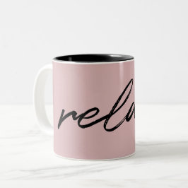 Blush Pink Minimalist Script "relaxen" Funny Tweekleurige Koffiemok