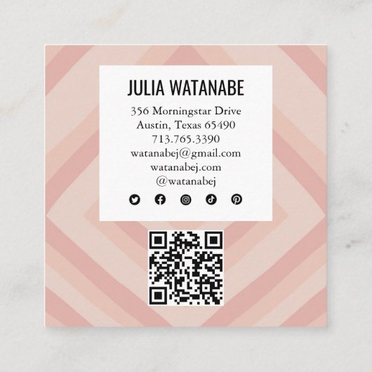 Blush Pink Minimalist Stripes QR Social Media Vierkante Visitekaartje (Achterkant)