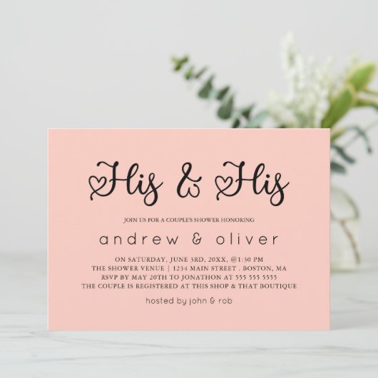 Blush Pink Minimalist Zijne & Zijne Couple's Showe Kaart (Staand voorkant)