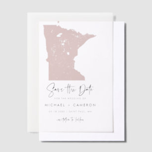 Blush Pink Minnesota Map Minimalist Bewaar de datu Vellum Uitnodigingen